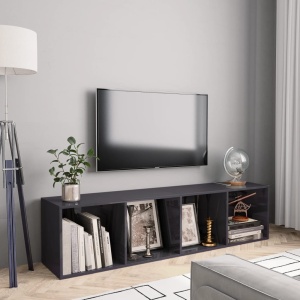 Bibliotecă/Comodă TV, gri extralucios, 143 x 30 x 36 cm