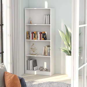 Bibliotecă cu 4 rafturi, alb, 60 x 24 x 142 cm, PAL
