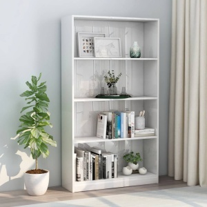 Bibliotecă cu 4 rafturi, alb extralucios, 80 x 24 x 142 cm, PAL