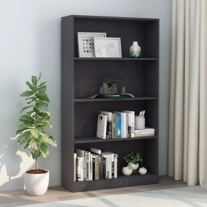 Bibliotecă cu 4 rafturi, gri, 80 x 24 x 142 cm, PAL