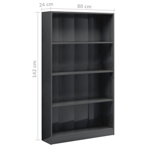 Bibliotecă cu 4 rafturi, gri extralucios, 80 x 24 x 142 cm, PAL - Img 5