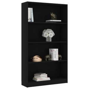 Bibliotecă cu 4 rafturi, negru, 80 x 24 x 142 cm, PAL - Img 3