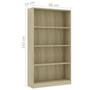 Bibliotecă cu 4 rafturi, stejar Sonoma, 80 x 24 x 142 cm, PAL - Img 5