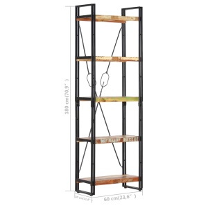 Bibliotecă cu 5 rafturi, 60 x 30 x 180 cm, lemn masiv reciclat - Img 5