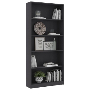 Bibliotecă cu 5 rafturi, gri, 80 x 24 x 175 cm, PAL - Img 3