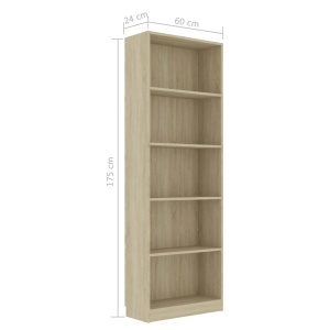 Bibliotecă cu 5 rafturi, stejar Sonoma, 60 x 24 x 175 cm, PAL - Img 5