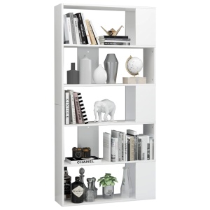 Bibliotecă/Separator cameră, alb extralucios, 80x24x159cm, PAL - Img 3