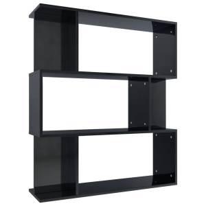 Bibliotecă/Separator cameră, negru foarte lucios 80x24x96cm PAL - Img 2