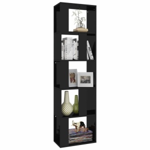 Bibliotecă/Separator cameră, negru lucios, 45x24x159cm, PAL - Img 3