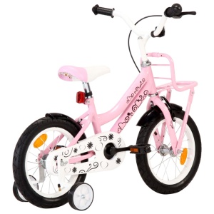 Bicicletă copii cu suport frontal, alb și roz, 14 inci - Img 3