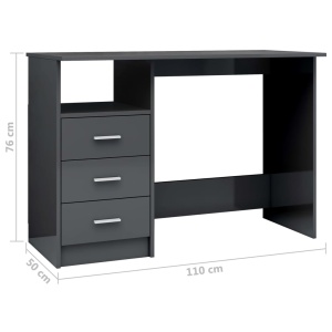 Birou cu sertare, gri foarte lucios, 110 x 50 x 76 cm, PAL - Img 5