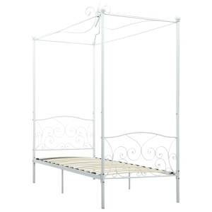 Cadru de pat cu baldachin, alb, 100 x 200 cm, metal - Img 2