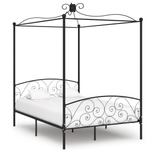 Cadru de pat cu baldachin, negru, 140 x 200 cm, metal