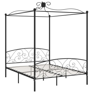 Cadru de pat cu baldachin, negru, 180 x 200 cm, metal - Img 2