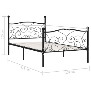 Cadru de pat cu bază din șipci, negru, 100 x 200 cm, metal - Img 4