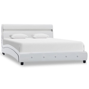 Cadru de pat cu LED, alb, 160 x 200 cm, piele artificială - Img 2