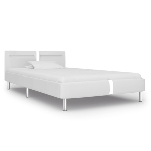Cadru de pat cu LED, alb, 90 x 200 cm, piele artificială - Img 2