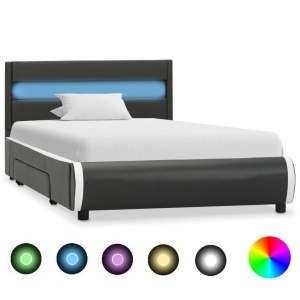 Cadru de pat cu LED, antracit, 90 x 200 cm, piele ecologică