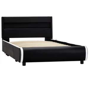 Cadru de pat cu LED, negru, 100 x 200 cm, piele ecologică - Img 3
