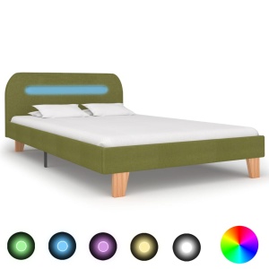 Cadru de pat cu LED-uri, verde, 120 x 200 cm, material textil