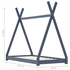 Cadru de pat de copii, gri, 80 x 160 cm, lemn masiv de pin - Img 6