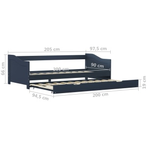 Cadru pat canapea, extensibil, gri, 90 x 200 cm, lemn de pin - Img 7