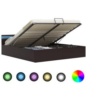 Cadru pat hidraulic cu ladă LED gri 180x200 cm piele ecologică