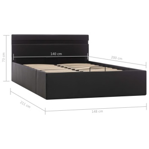 Cadru pat hidraulic ladă, LED, negru 140x200 cm piele ecologică - Img 11