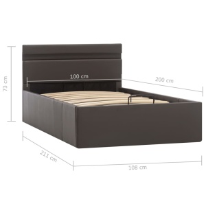 Cadru pat hidraulic ladă și LED gri 100x200 cm piele ecologică - Img 11