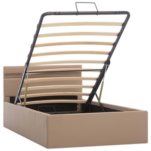 Cadru pat hidraulic LED cappuccino 90x200 cm piele ecologică - Img 3