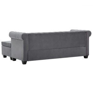 Canapea Chesterfield, formă L, catifea, 199 x 142 x 72 cm, gri - Img 7