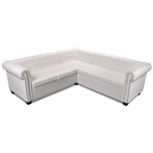 Canapea colțar Chesterfield cu 5 locuri din piele artificială, alb - Img 3