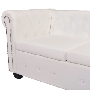 Canapea colțar Chesterfield cu 5 locuri din piele artificială, alb - Img 7