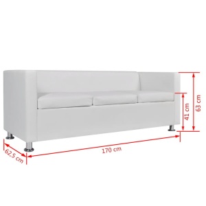 Canapea cu 3 locuri, alb, piele artificială - Img 5