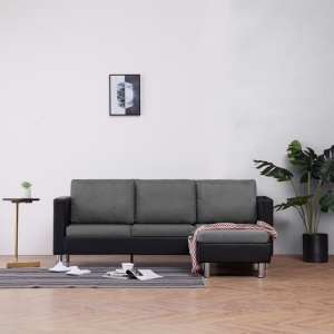 Canapea cu 3 locuri cu perne, negru, piele ecologică
