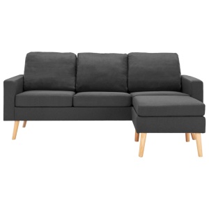 Canapea cu 3 locuri și taburet, gri inchis, material textil - Img 3