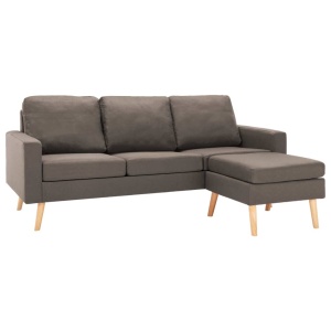 Canapea cu 3 locuri și taburet, gri taupe, material textil - Img 2