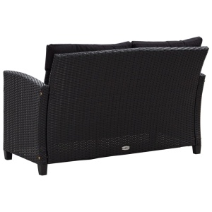 Canapea de grădină cu 2 locuri cu perne, negru, 124 cm, poliratan - Img 3