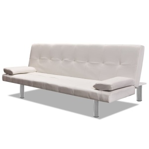 Canapea extensibilă 2 perne, piele artificială, reglabil, crem - Img 3