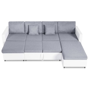 Canapea extensibilă cu 4 locuri, alb, piele ecologică - Img 8