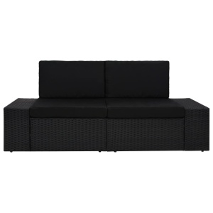 Canapea modulară cu 2 locuri, negru, poliratan - Img 2