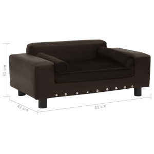 Canapea pentru câini, maro, 81x43x31cm, pluș & piele ecologică - Img 9
