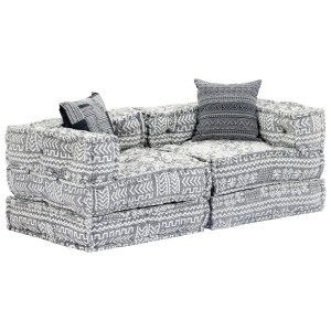Canapea puf modulară cu 2 locuri, gri deschis, material textil