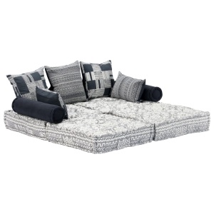 Canapea puf modulară cu 2 locuri, gri deschis, material textil - Img 4
