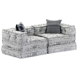 Canapea puf modulară cu 2 locuri, gri deschis, material textil - Img 11