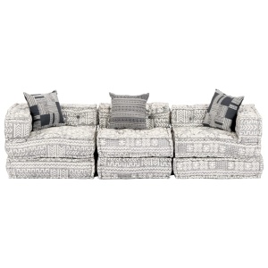 Canapea puf modulară cu 3 locuri, gri deschis, material textil - Img 3