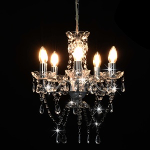 Candelabru cu mărgele de cristal, argintiu, rotund, 5 x E14 - Img 3
