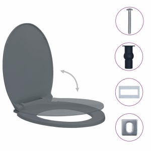 Capac WC cu inchidere silențioasă, eliberare rapidă, gri, oval - Img 2