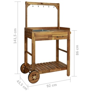 Cărucior bucătărie grădină, 92x43,5x141,5 cm, lemn de acacia - Img 7