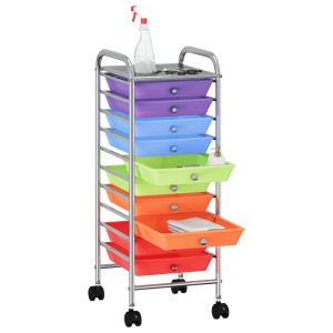 Cărucior de depozitare mobil cu 10 sertare, multicolor, plastic - Img 2